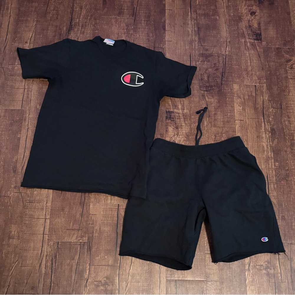 Large preown Champion Black Tee and Shorts Combo